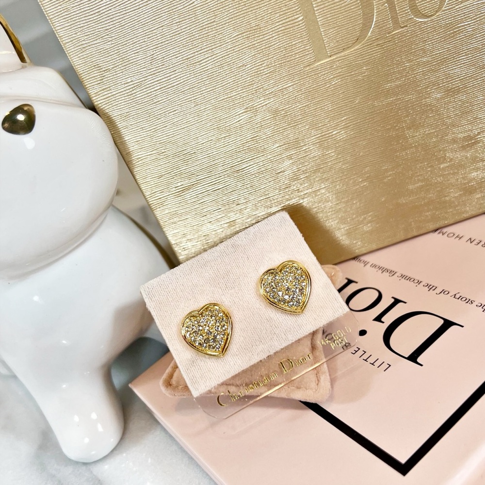 |SOLD| Christian Dior Gold Plated Heart Earrings w/ Swarovski Crystals - Picture 8 of 8